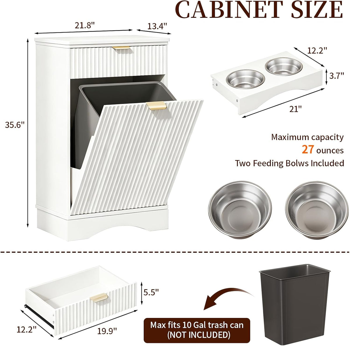 Pet Feeding Station with Storage Cabinet & 2 Elevated Bowls,Hooks,Black