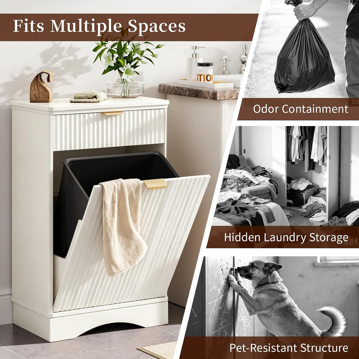 Pet Feeding Station with Storage Cabinet & 2 Elevated Bowls,Hooks,Black