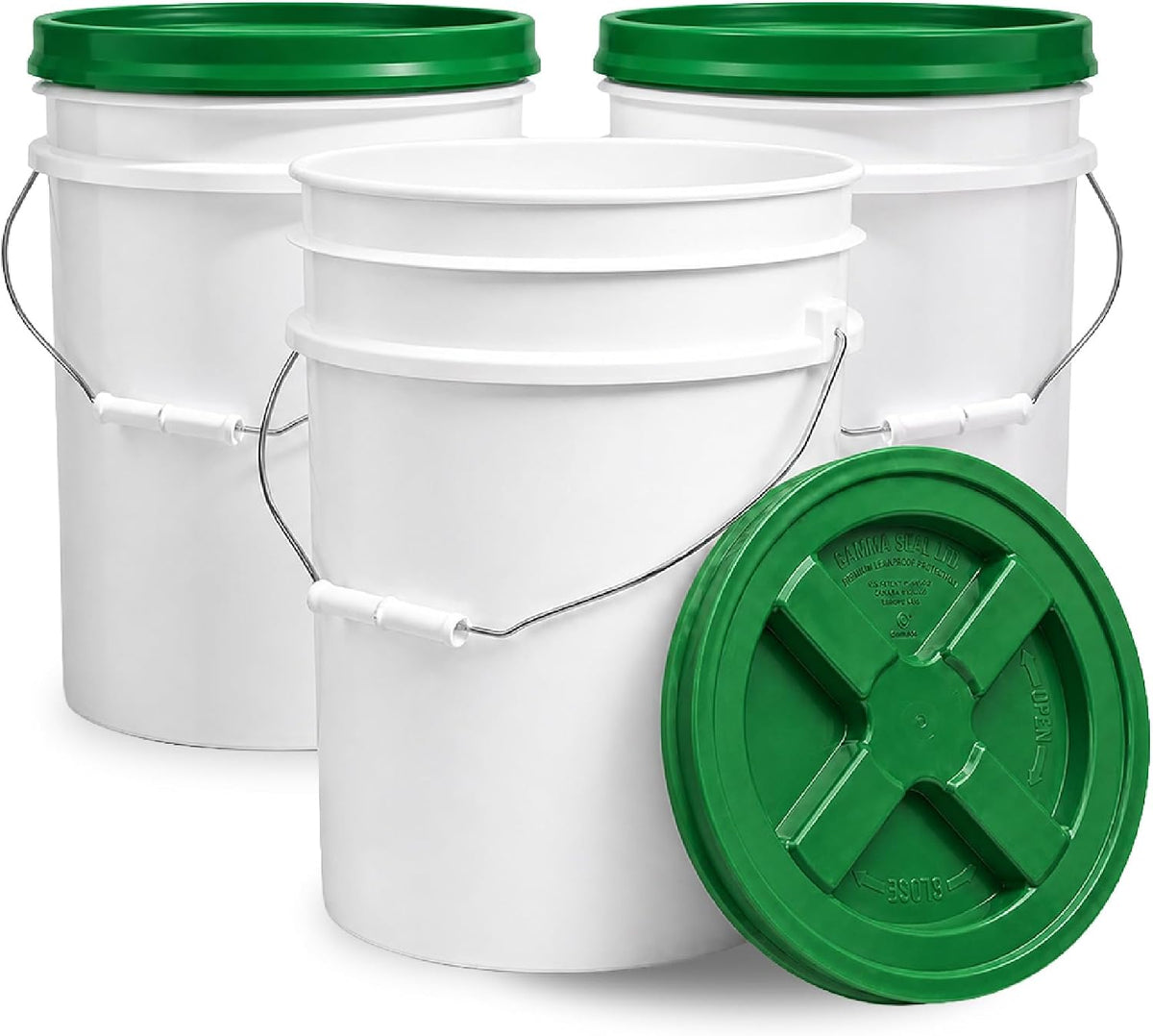 5 Gallon Bucket - Food Grade w/Lid BPA-Free, White/Green, 3