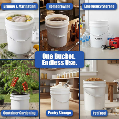 5 Gallon Bucket - Food Grade w/Lid BPA-Free, White/Green, 3