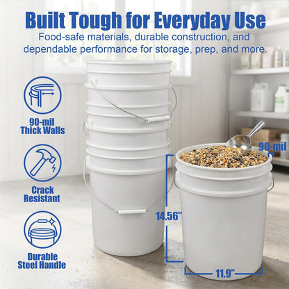 5 Gallon Bucket - Food Grade w/Lid BPA-Free, White/Green, 3