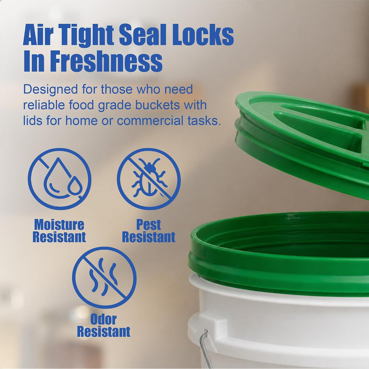 5 Gallon Bucket - Food Grade w/Lid BPA-Free, White/Green, 3