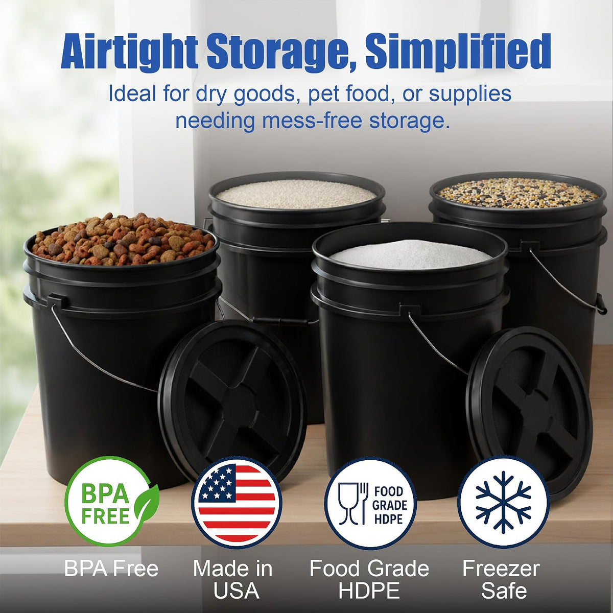 5 Gallon Bucket - Food Grade w/Lid BPA-Free, White/Green, 3