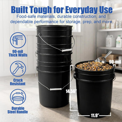 5 Gallon Bucket - Food Grade w/Lid BPA-Free, White/Green, 3