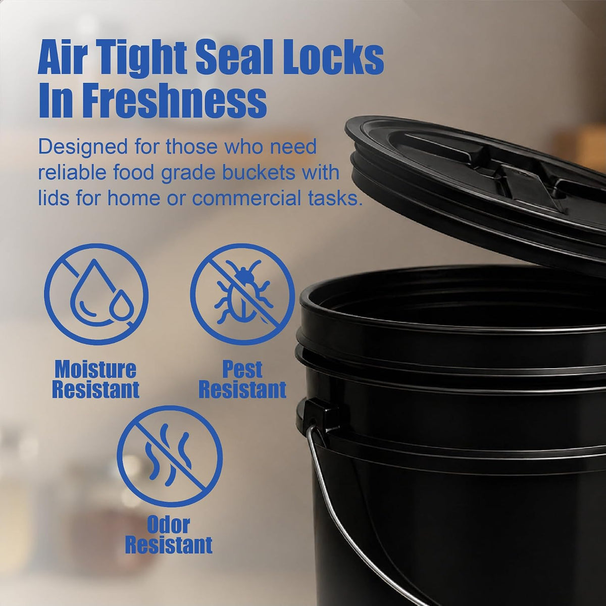 5 Gallon Bucket - Food Grade w/Lid BPA-Free, White/Green, 3