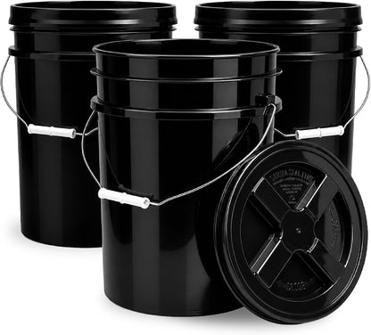 5 Gallon Bucket - Food Grade w/Lid BPA-Free, White/Green, 3