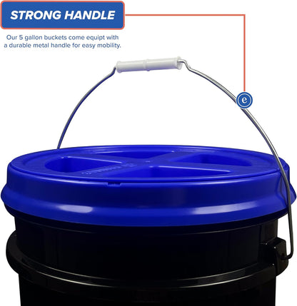 5 Gallon Bucket - Food Grade w/Lid BPA-Free, White/Green, 3