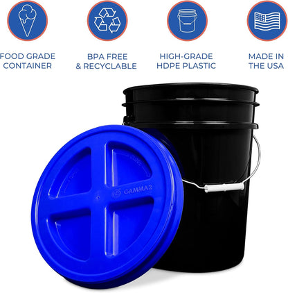 5 Gallon Bucket - Food Grade w/Lid BPA-Free, White/Green, 3