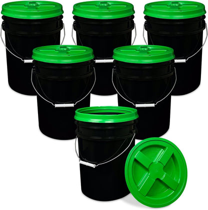 5 Gallon Bucket - Food Grade w/Lid BPA-Free, White/Green, 3
