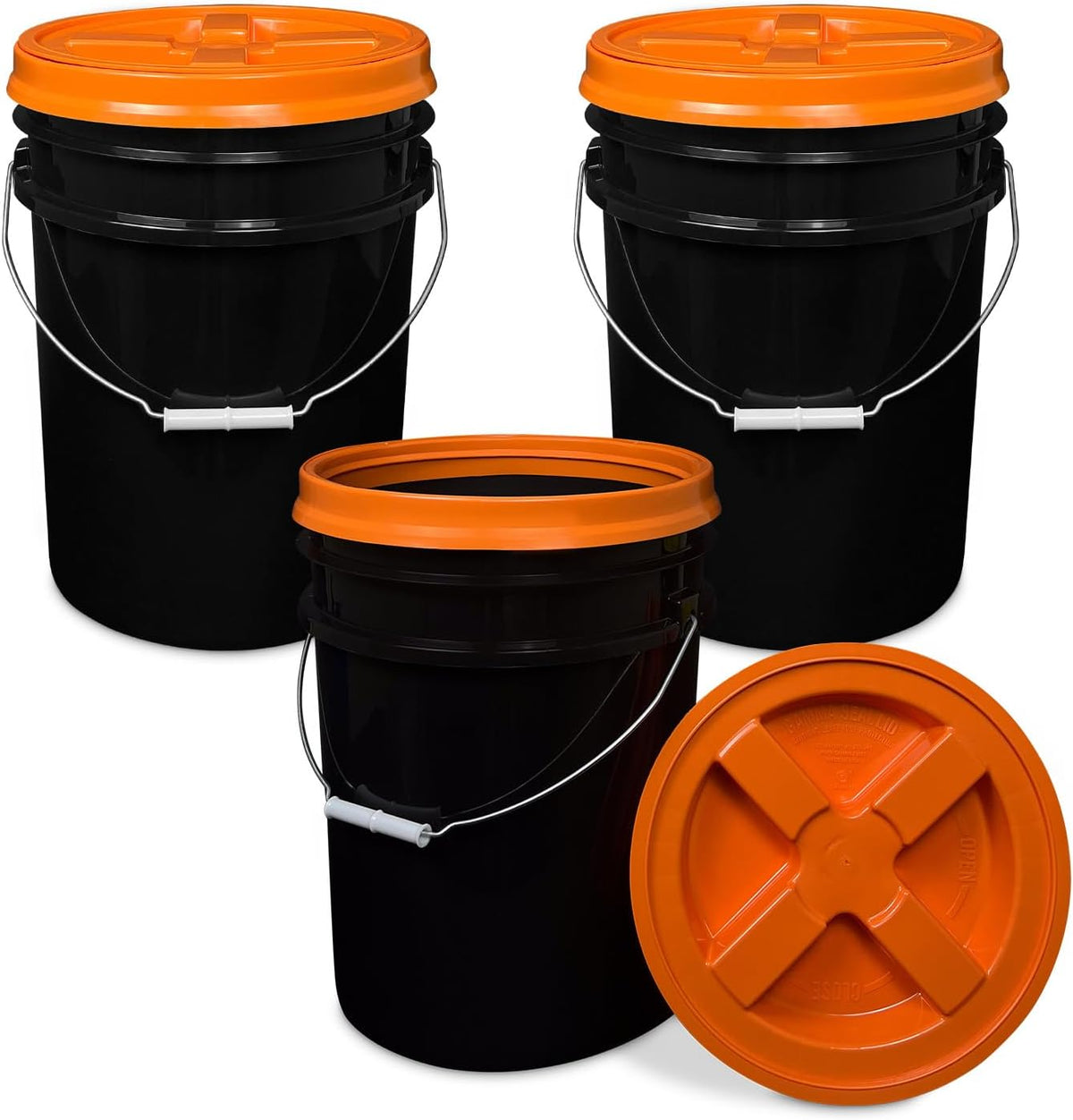 5 Gallon Bucket - Food Grade w/Lid BPA-Free, White/Green, 3