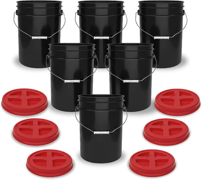 5 Gallon Bucket - Food Grade w/Lid BPA-Free, White/Green, 3