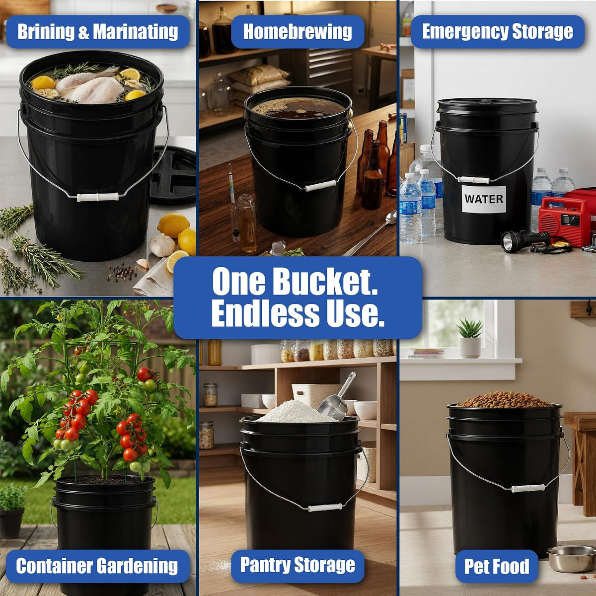 5 Gallon Bucket - Food Grade w/Lid BPA-Free, White/Green, 3