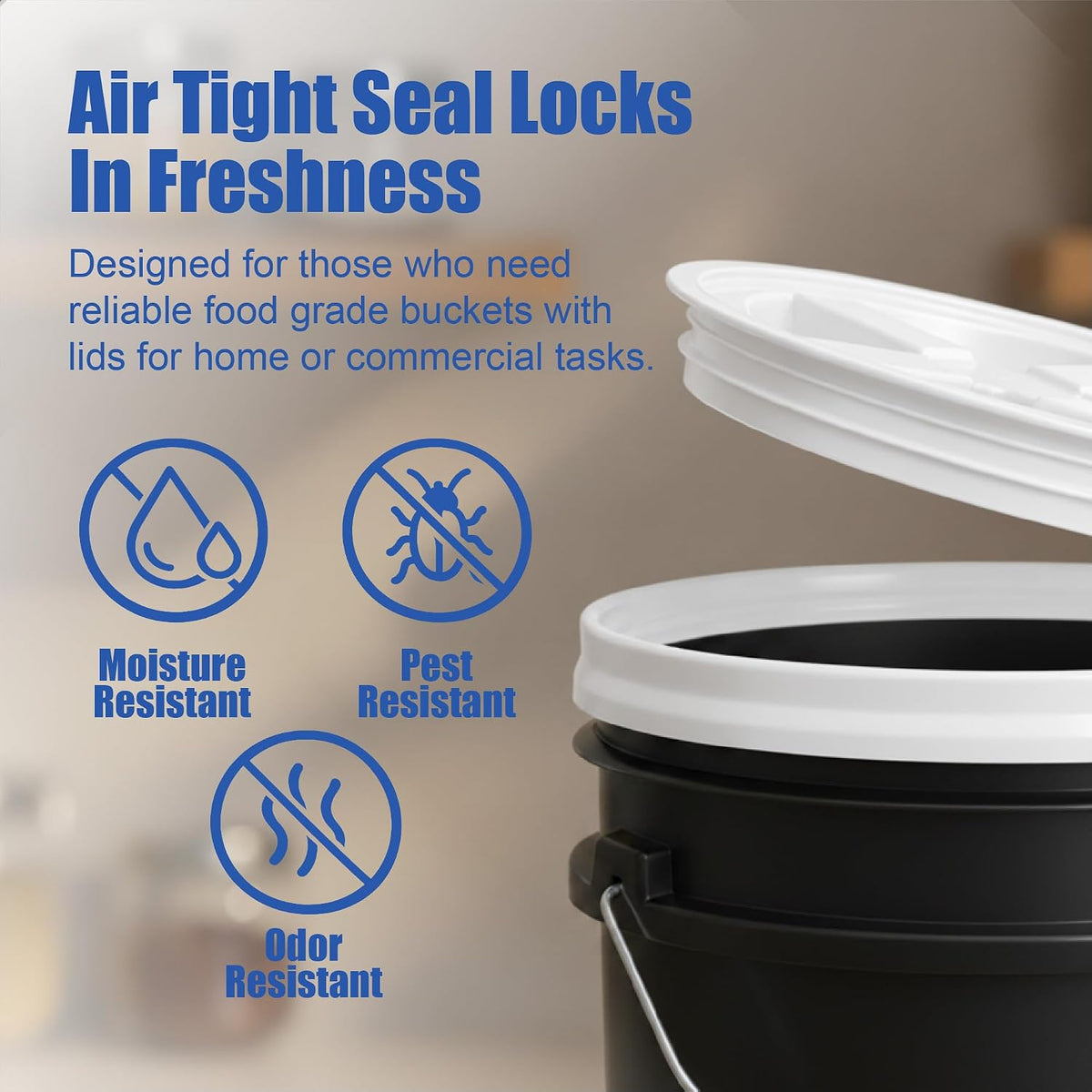 5 Gallon Bucket - Food Grade w/Lid BPA-Free, White/Green, 3