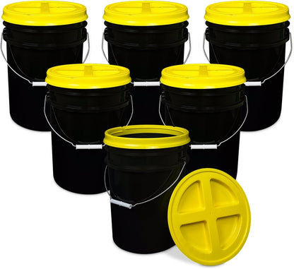5 Gallon Bucket - Food Grade w/Lid BPA-Free, White/Green, 3
