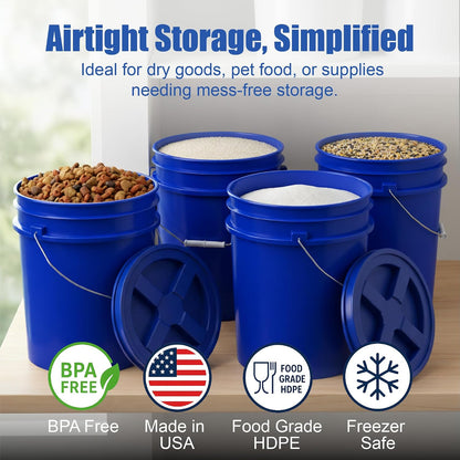 5 Gallon Bucket - Food Grade w/Lid BPA-Free, White/Green, 3