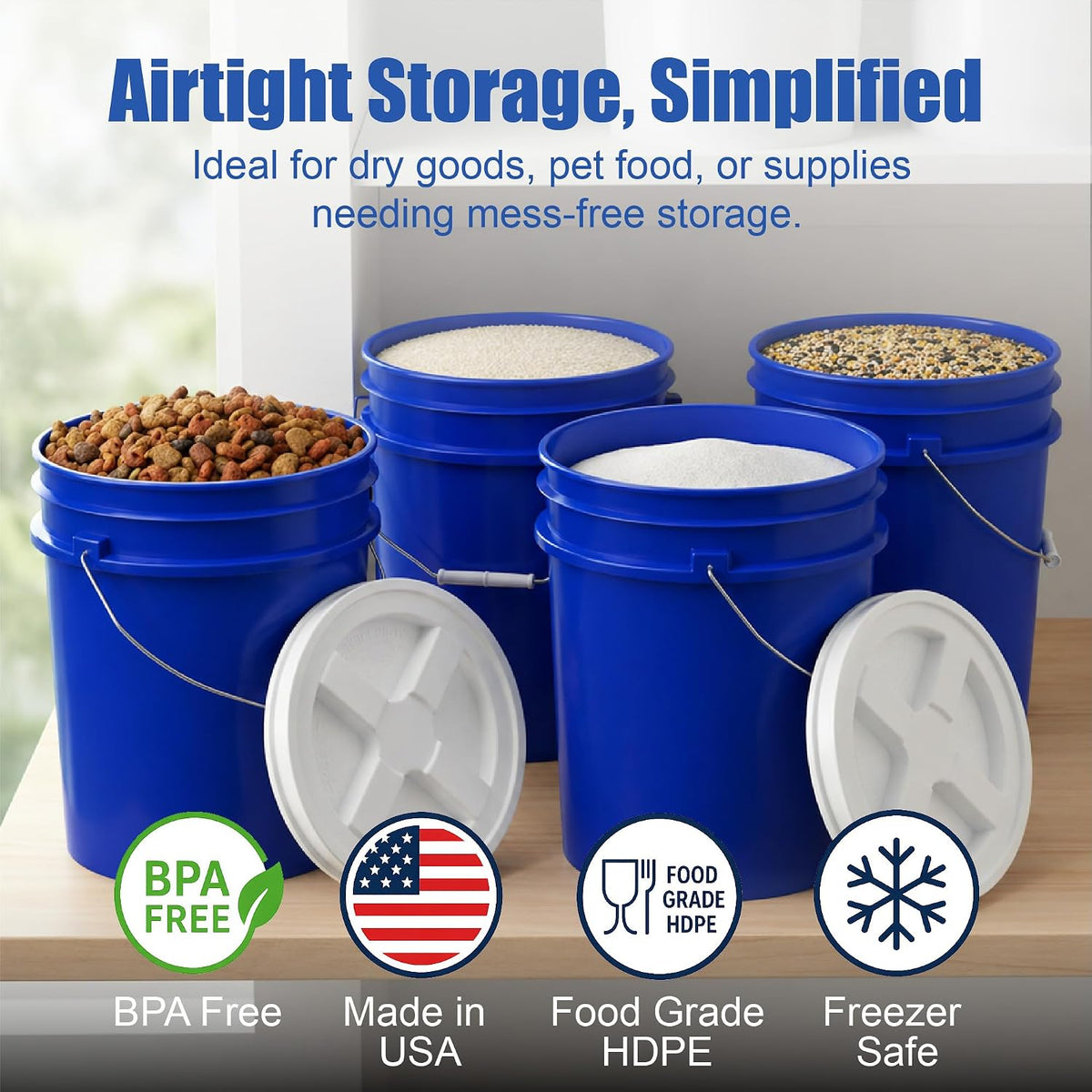 5 Gallon Bucket - Food Grade w/Lid BPA-Free, White/Green, 3