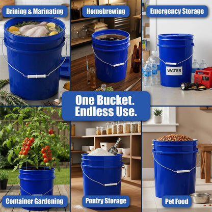 5 Gallon Bucket - Food Grade w/Lid BPA-Free, White/Green, 3
