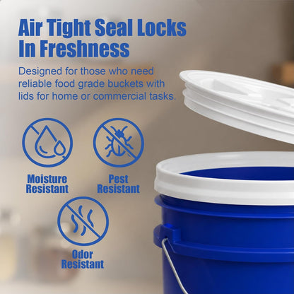 5 Gallon Bucket - Food Grade w/Lid BPA-Free, White/Green, 3