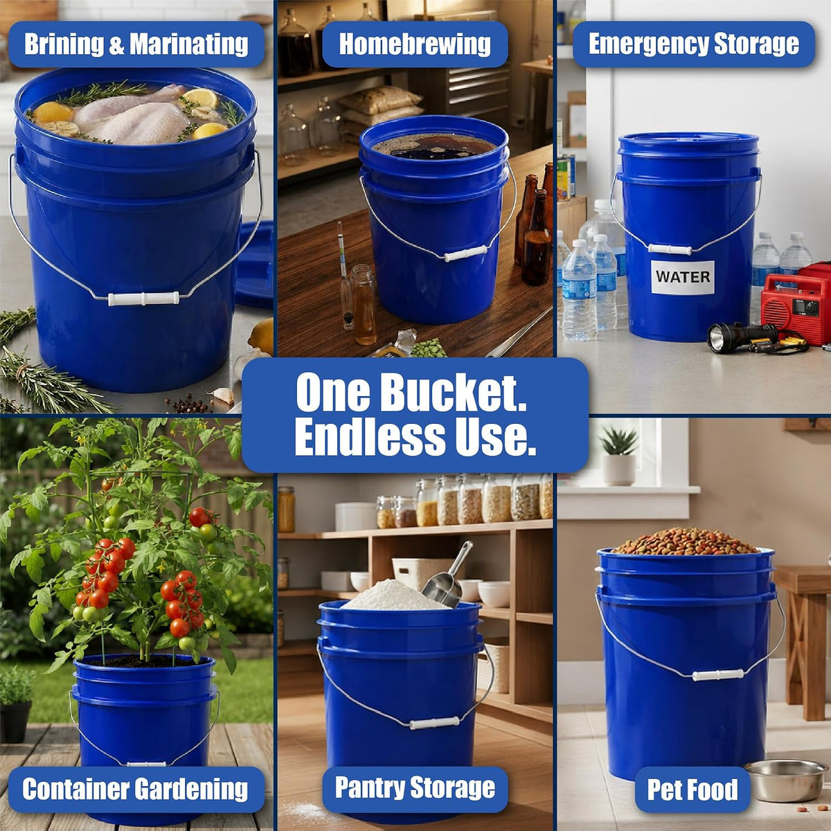 5 Gallon Bucket - Food Grade w/Lid BPA-Free, White/Green, 3