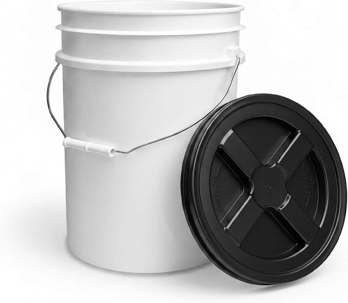 5 Gallon Bucket - Food Grade w/Lid BPA-Free, White/Green, 3