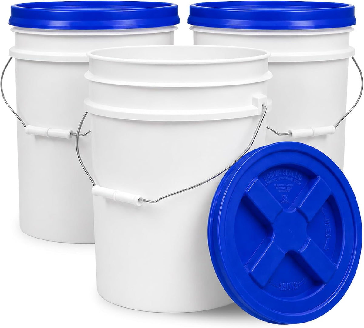5 Gallon Bucket - Food Grade w/Lid BPA-Free, White/Green, 3