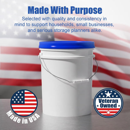 5 Gallon Bucket - Food Grade w/Lid BPA-Free, White/Green, 3