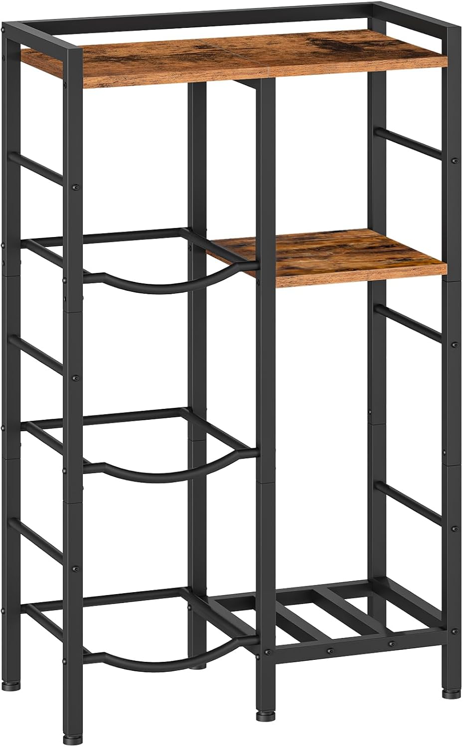 5 Gallon Water Bottle Holder Organizer, Water Jug Rack, 3-Tier Water Dispenser Stand with 2 Wooden Shelves, for Kitchen, Office, Living Room, Rustic Brown and Black BF11ST01