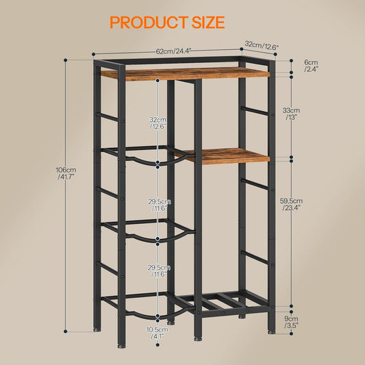 5 Gallon Water Bottle Holder Organizer, Water Jug Rack, 3-Tier Water Dispenser Stand with 2 Wooden Shelves, for Kitchen, Office, Living Room, Rustic Brown and Black BF11ST01