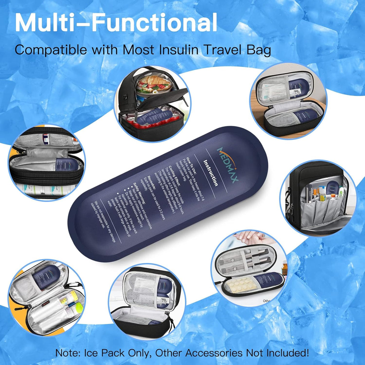 MDMAX Ice Packs for Insulin Travel Case, Reusable TSA Approved Insulin Cooler Ice Packs for Insulated Travel Medical Diabetic Supplies Storage Organizer Bag