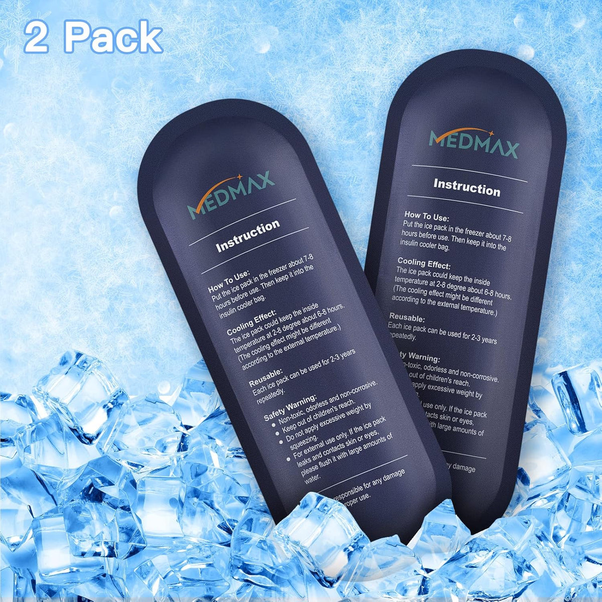 MDMAX Ice Packs for Insulin Travel Case, Reusable TSA Approved Insulin Cooler Ice Packs for Insulated Travel Medical Diabetic Supplies Storage Organizer Bag