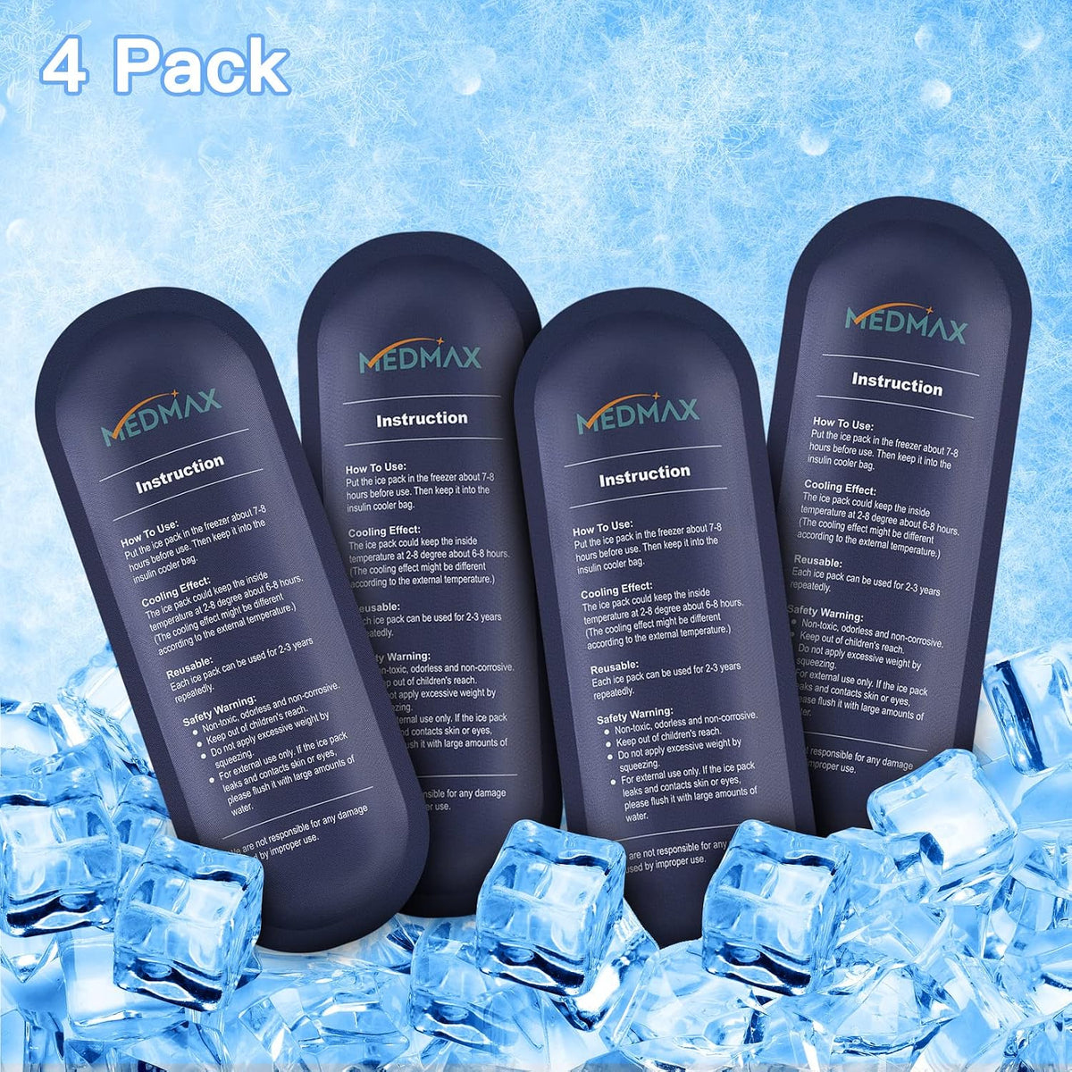 MDMAX Ice Packs for Insulin Travel Case, Reusable TSA Approved Insulin Cooler Ice Packs for Insulated Travel Medical Diabetic Supplies Storage Organizer Bag