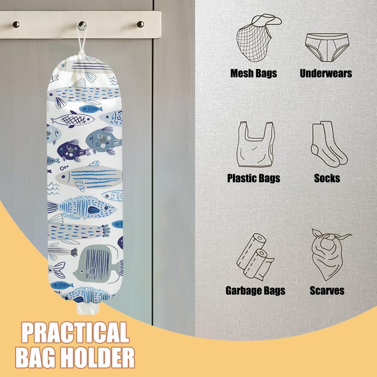 Chicken Plastic Bag Holder, Wall Mount Grocery Bag Holder | Plastic Storage bag, Pull Rope Free Adjustment, Plastic Bag Holders for Grocery Bags, Plastic Bag Dispenser for Home Kitchen