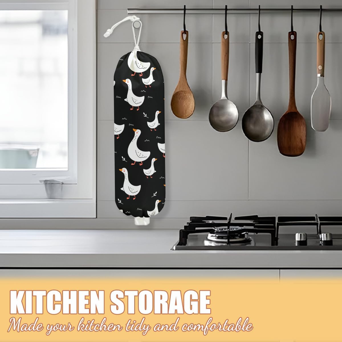 Chicken Plastic Bag Holder, Wall Mount Grocery Bag Holder | Plastic Storage bag, Pull Rope Free Adjustment, Plastic Bag Holders for Grocery Bags, Plastic Bag Dispenser for Home Kitchen