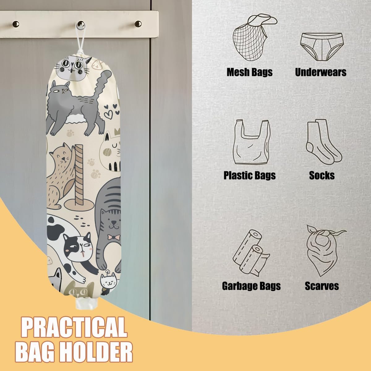 Chicken Plastic Bag Holder, Wall Mount Grocery Bag Holder | Plastic Storage bag, Pull Rope Free Adjustment, Plastic Bag Holders for Grocery Bags, Plastic Bag Dispenser for Home Kitchen