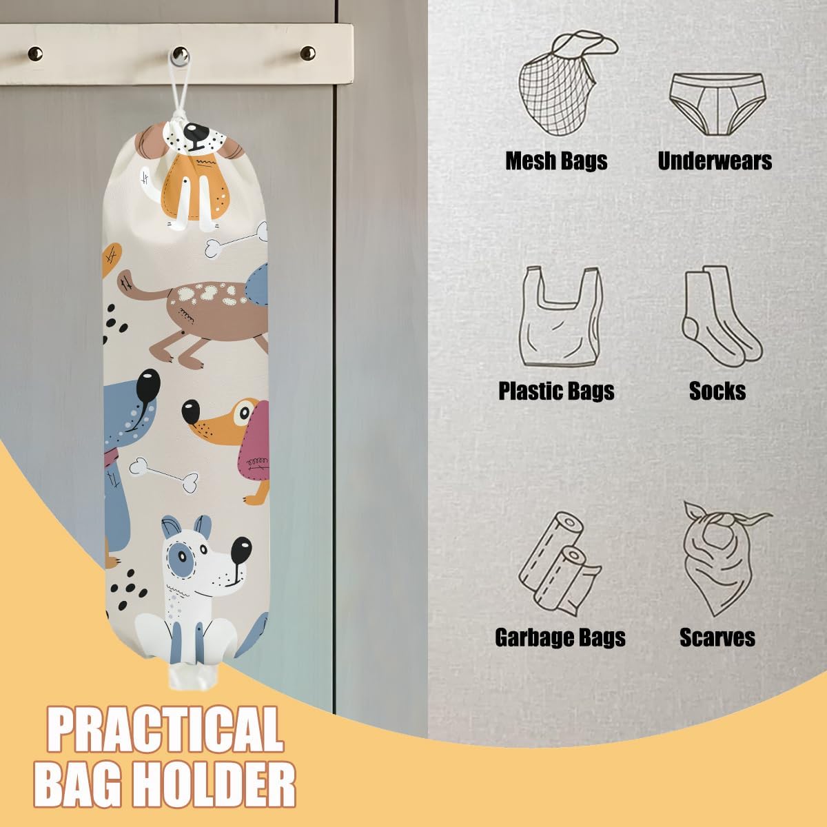 Chicken Plastic Bag Holder, Wall Mount Grocery Bag Holder | Plastic Storage bag, Pull Rope Free Adjustment, Plastic Bag Holders for Grocery Bags, Plastic Bag Dispenser for Home Kitchen
