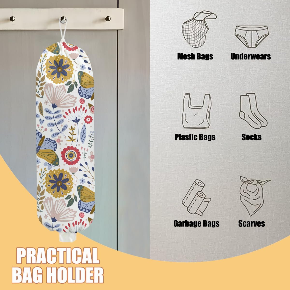 Chicken Plastic Bag Holder, Wall Mount Grocery Bag Holder | Plastic Storage bag, Pull Rope Free Adjustment, Plastic Bag Holders for Grocery Bags, Plastic Bag Dispenser for Home Kitchen