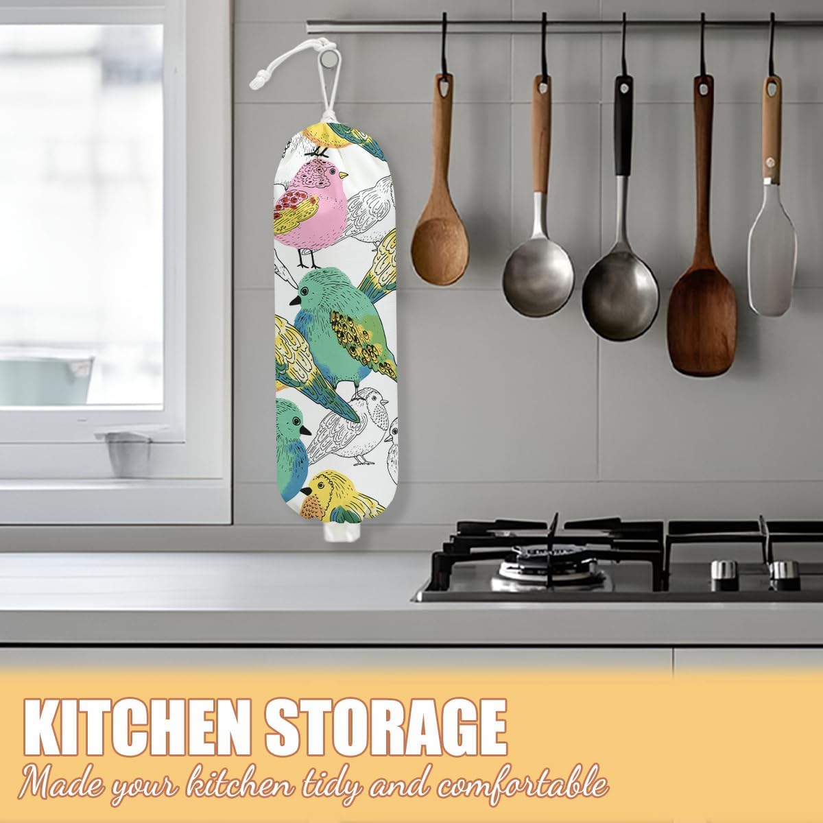 Chicken Plastic Bag Holder, Wall Mount Grocery Bag Holder | Plastic Storage bag, Pull Rope Free Adjustment, Plastic Bag Holders for Grocery Bags, Plastic Bag Dispenser for Home Kitchen