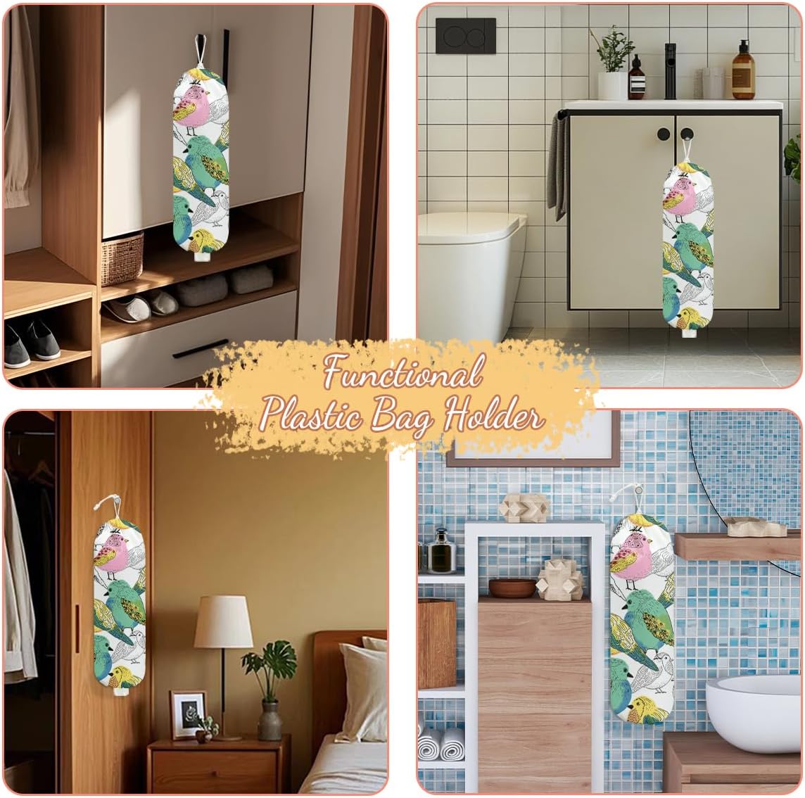 Chicken Plastic Bag Holder, Wall Mount Grocery Bag Holder | Plastic Storage bag, Pull Rope Free Adjustment, Plastic Bag Holders for Grocery Bags, Plastic Bag Dispenser for Home Kitchen