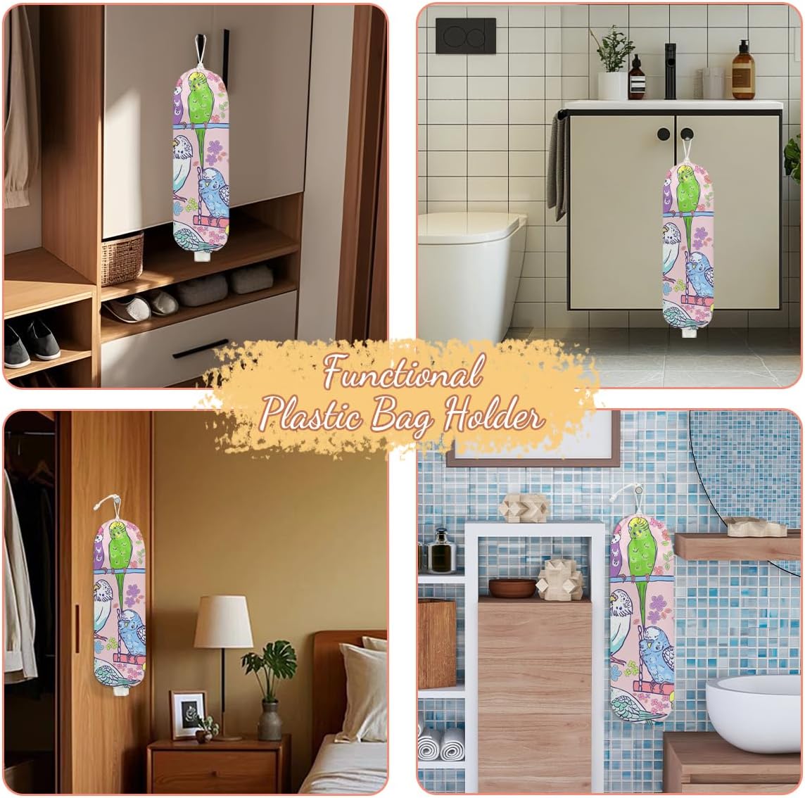 Chicken Plastic Bag Holder, Wall Mount Grocery Bag Holder | Plastic Storage bag, Pull Rope Free Adjustment, Plastic Bag Holders for Grocery Bags, Plastic Bag Dispenser for Home Kitchen