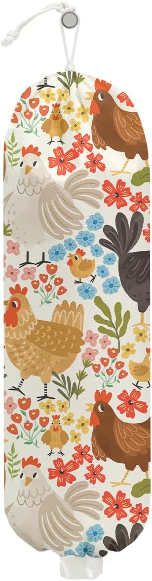 Chicken Plastic Bag Holder, Wall Mount Grocery Bag Holder | Plastic Storage bag, Pull Rope Free Adjustment, Plastic Bag Holders for Grocery Bags, Plastic Bag Dispenser for Home Kitchen