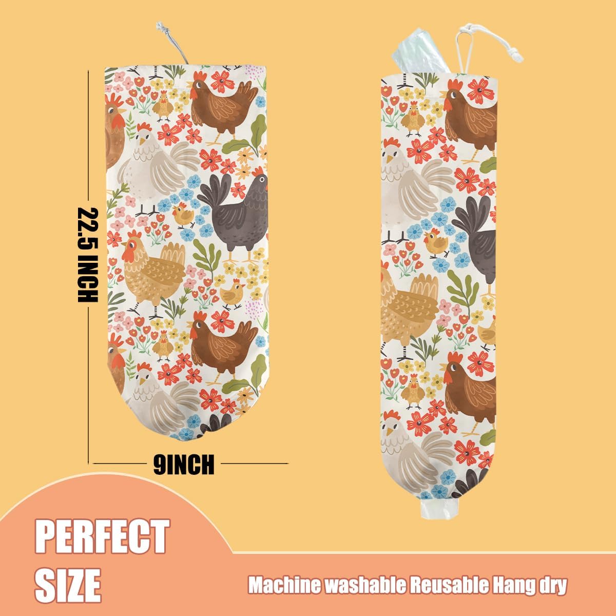 Chicken Plastic Bag Holder, Wall Mount Grocery Bag Holder | Plastic Storage bag, Pull Rope Free Adjustment, Plastic Bag Holders for Grocery Bags, Plastic Bag Dispenser for Home Kitchen