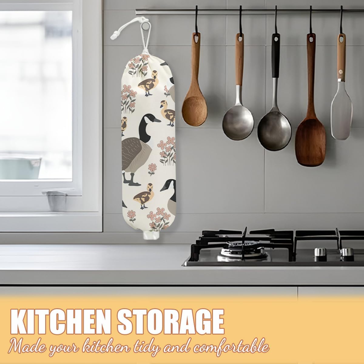 Chicken Plastic Bag Holder, Wall Mount Grocery Bag Holder | Plastic Storage bag, Pull Rope Free Adjustment, Plastic Bag Holders for Grocery Bags, Plastic Bag Dispenser for Home Kitchen
