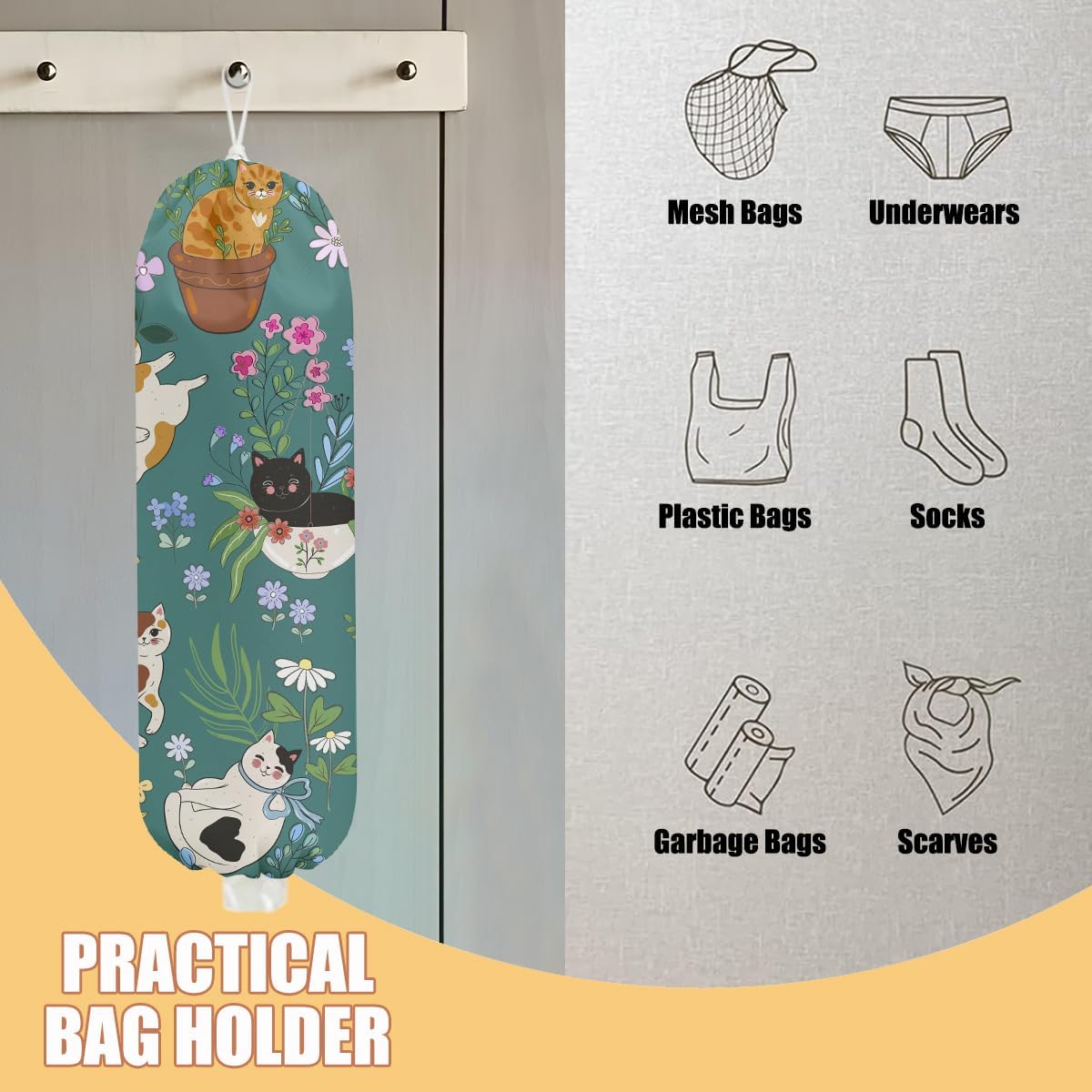 Chicken Plastic Bag Holder, Wall Mount Grocery Bag Holder | Plastic Storage bag, Pull Rope Free Adjustment, Plastic Bag Holders for Grocery Bags, Plastic Bag Dispenser for Home Kitchen