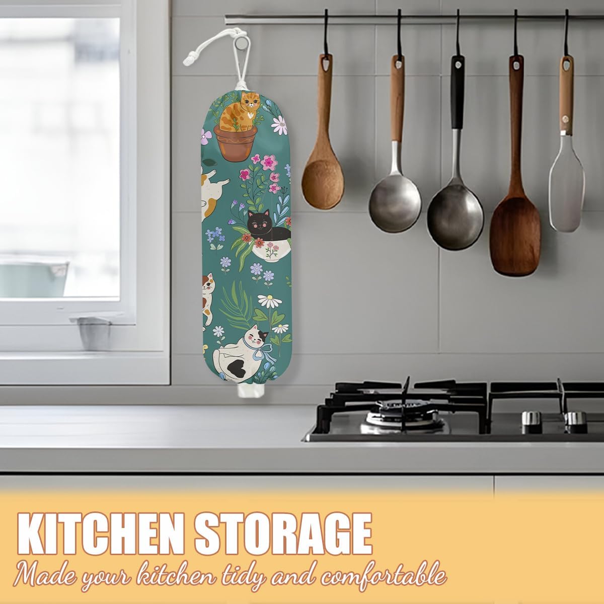 Chicken Plastic Bag Holder, Wall Mount Grocery Bag Holder | Plastic Storage bag, Pull Rope Free Adjustment, Plastic Bag Holders for Grocery Bags, Plastic Bag Dispenser for Home Kitchen