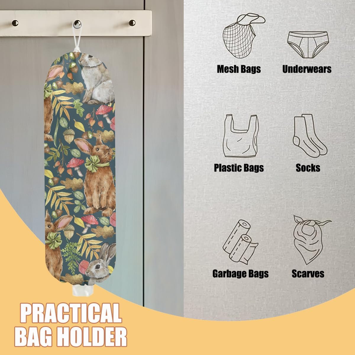 Chicken Plastic Bag Holder, Wall Mount Grocery Bag Holder | Plastic Storage bag, Pull Rope Free Adjustment, Plastic Bag Holders for Grocery Bags, Plastic Bag Dispenser for Home Kitchen