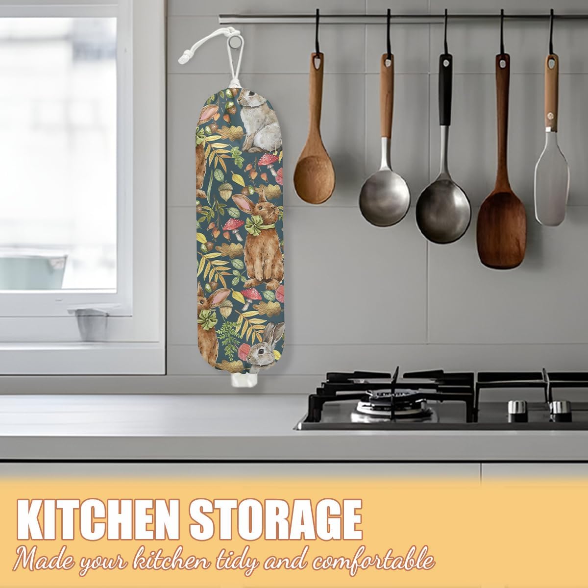Chicken Plastic Bag Holder, Wall Mount Grocery Bag Holder | Plastic Storage bag, Pull Rope Free Adjustment, Plastic Bag Holders for Grocery Bags, Plastic Bag Dispenser for Home Kitchen