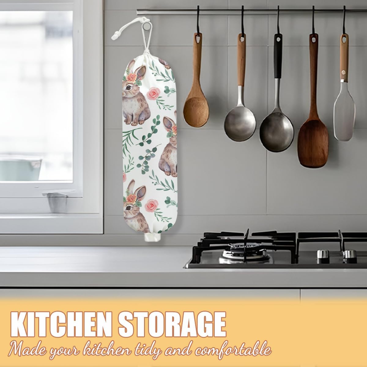 Chicken Plastic Bag Holder, Wall Mount Grocery Bag Holder | Plastic Storage bag, Pull Rope Free Adjustment, Plastic Bag Holders for Grocery Bags, Plastic Bag Dispenser for Home Kitchen