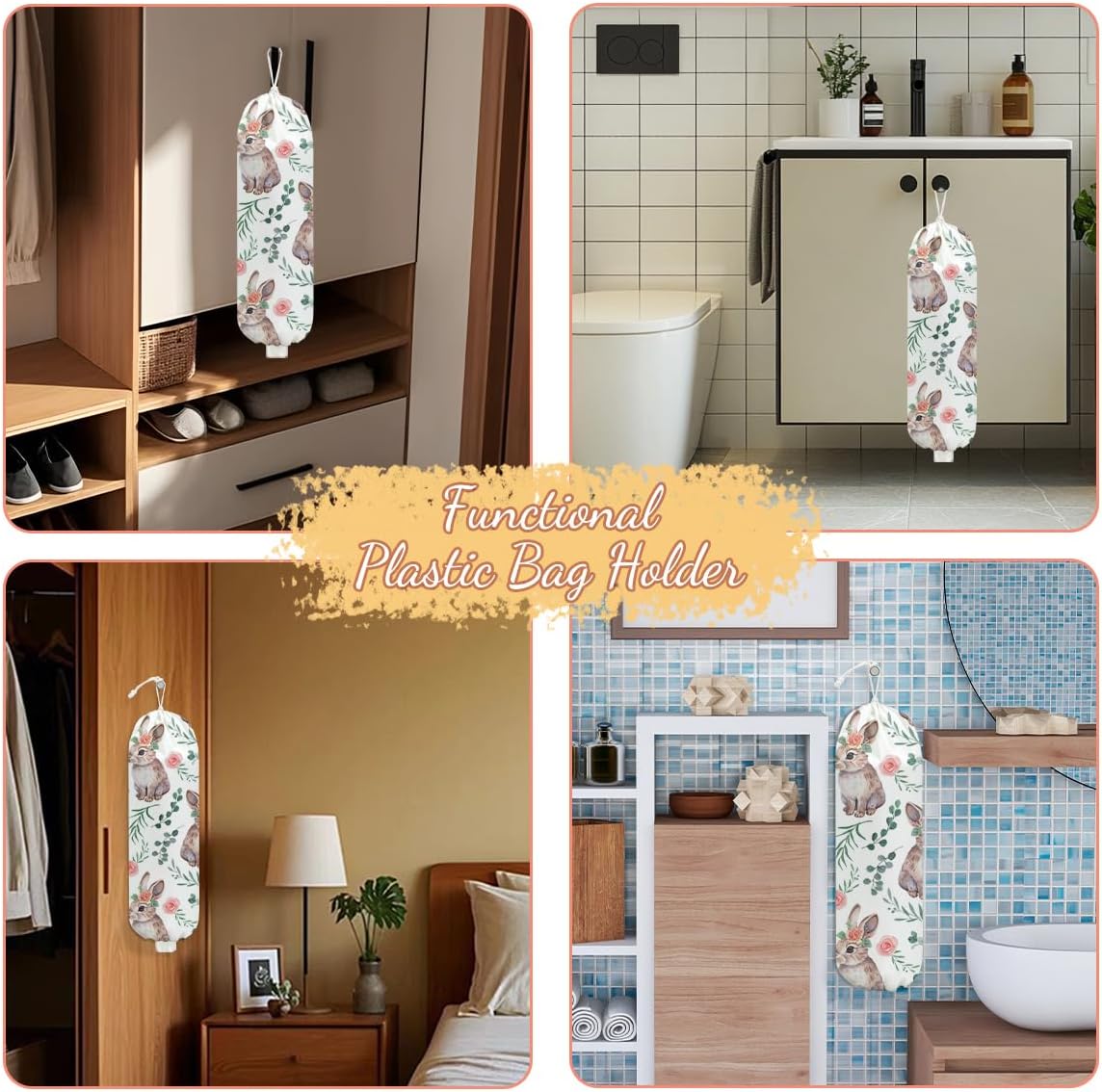 Chicken Plastic Bag Holder, Wall Mount Grocery Bag Holder | Plastic Storage bag, Pull Rope Free Adjustment, Plastic Bag Holders for Grocery Bags, Plastic Bag Dispenser for Home Kitchen