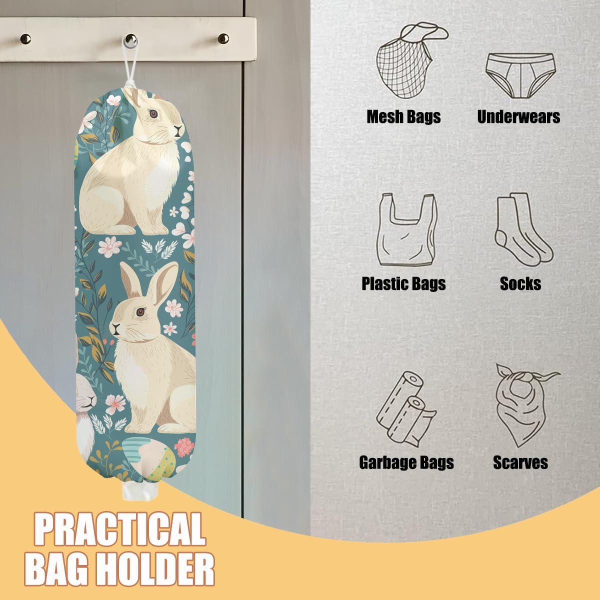 Chicken Plastic Bag Holder, Wall Mount Grocery Bag Holder | Plastic Storage bag, Pull Rope Free Adjustment, Plastic Bag Holders for Grocery Bags, Plastic Bag Dispenser for Home Kitchen