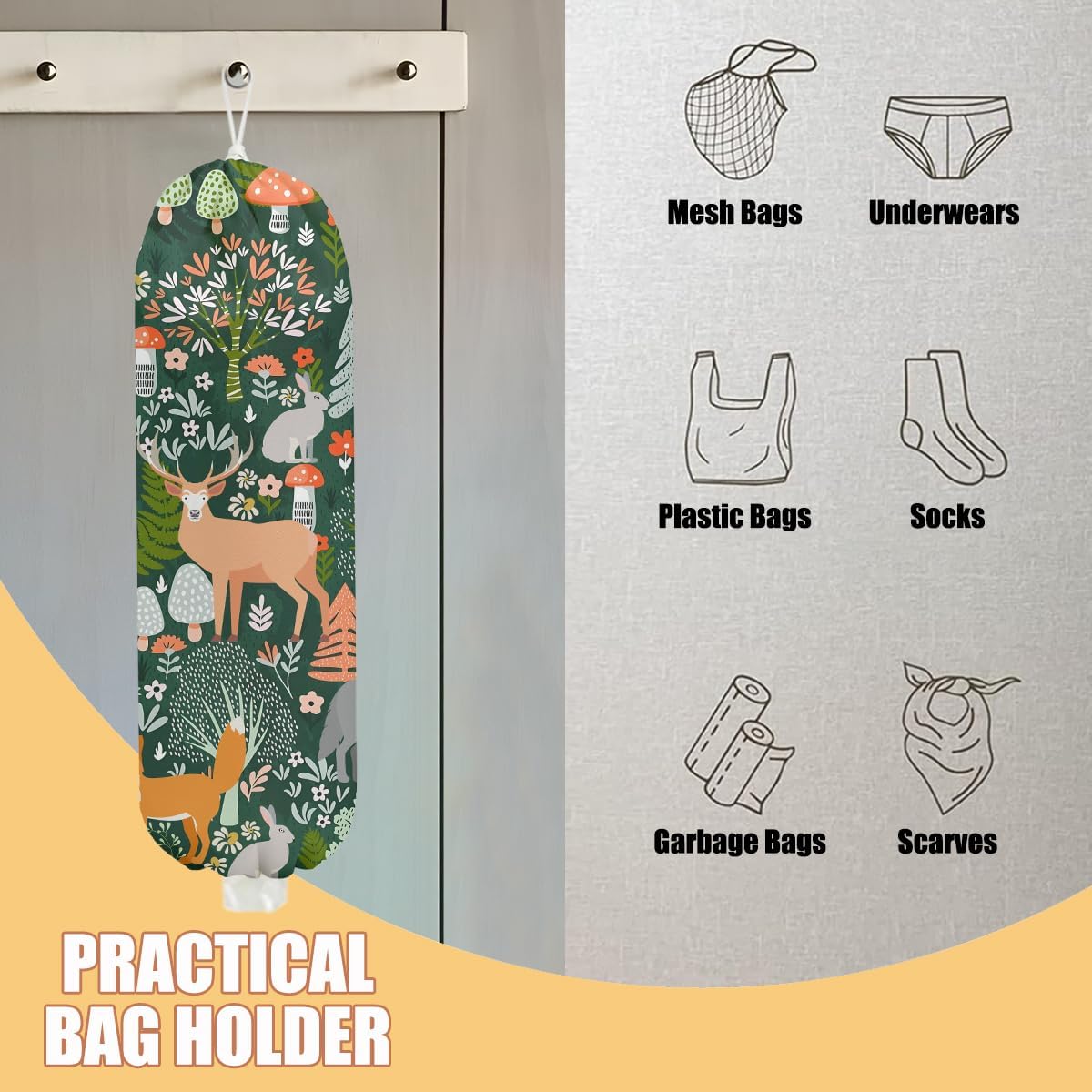 Chicken Plastic Bag Holder, Wall Mount Grocery Bag Holder | Plastic Storage bag, Pull Rope Free Adjustment, Plastic Bag Holders for Grocery Bags, Plastic Bag Dispenser for Home Kitchen